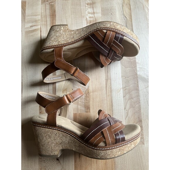 Clarks Giselle Coast Platform Sandals Comfort Cork Leather Braid Brown 7 M - NEW - Picture 3 of 10